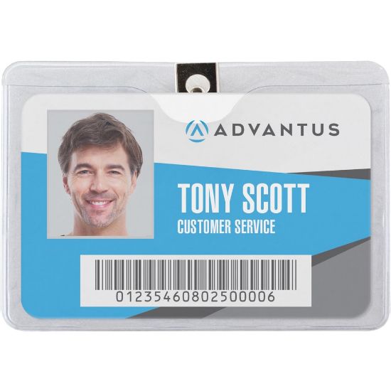 Picture of Advantus Horizontal Badge Holder with Clip - 4in x 3in - Vinyl - 50 / Pack - Clear