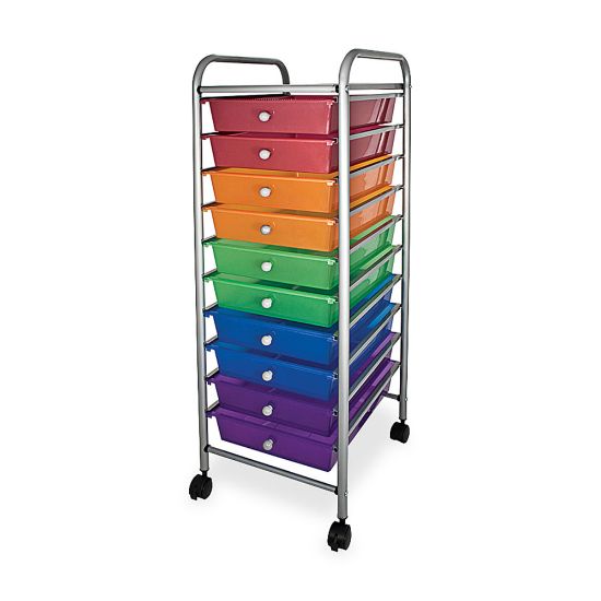 Picture of Office Depot Brand 10-Drawer Organizer With Casters, 37 1/2inH x 15 1/2inW x 13inD, Multicolor