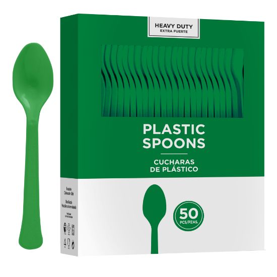 Picture of Amscan 8018 Solid Heavyweight Plastic Spoons, Festive Green, 50 Spoons Per Pack, Case Of 3 Packs