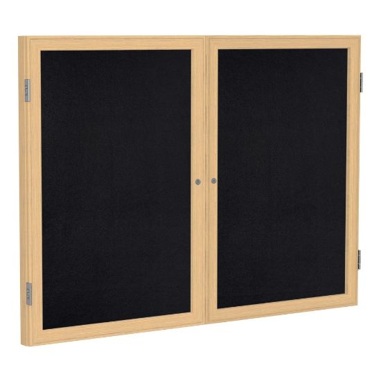 Picture of Ghent 2 Door Enclosed Recycled Rubber Bulletin Board, Oak Wood Frame, 36inH x 48inW, Black