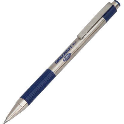 Picture of SKILCRAFT Retractable Gel Pens, Medium Point, 0.7 mm, Stainless-Steel Barrels/Blue Ink, Pack Of 2 Pens