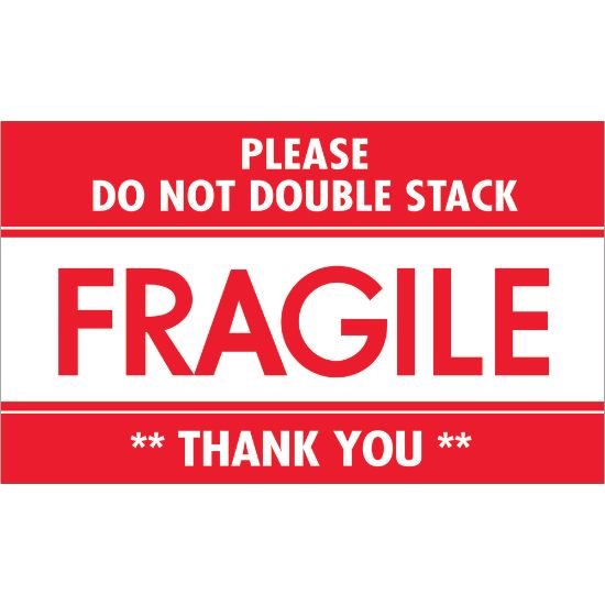 Picture of Tape Logic Preprinted Shipping Labels, DL2159, Fragile - Do Not Double Stack, Rectangle, 3in x 5in, Red/White, Roll Of 500