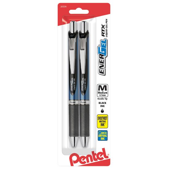 Picture of Pentel EnerGel NV LiquidGel Rollerball Pens, Needle Point, 0.7 mm, Assorted Barrels, Black Ink, Pack Of 2