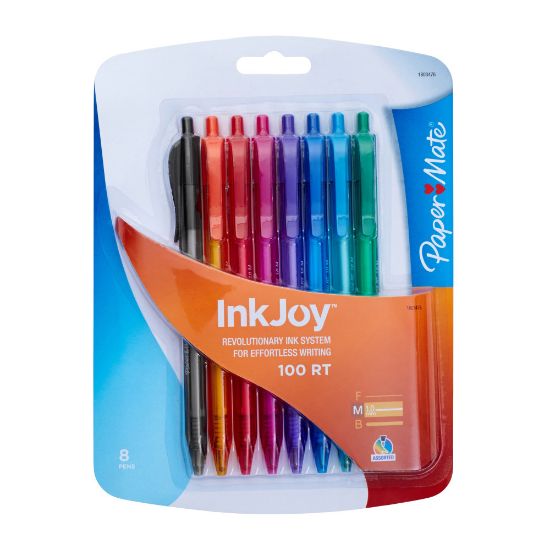 Picture of Paper Mate InkJoy 100 RT Pens, Medium Point, 1.0 mm, Translucent Assorted Barrels, Assorted Ink Colors, Pack Of 8