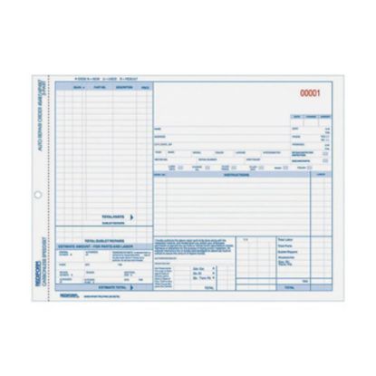 Picture of Rediform 3-part Auto Repair Order Forms - 3 PartCarbonless Copy - 11in x 8 1/2in Sheet Size - Assorted Sheet(s) - Blue Print Color - 50 / Pack