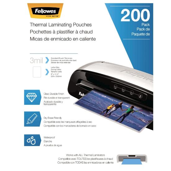 Picture of Fellowes Thermal Laminating Pouches, Letter, 3 mil, 11 1/2in x 9in, Clear, Pack Of 200