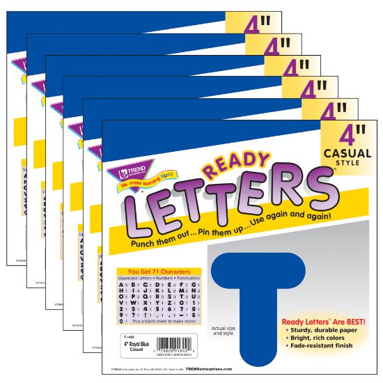 Picture of TREND Ready Letters, 4in, Casual Uppercase, Royal Blue, Set Of 6 Packs