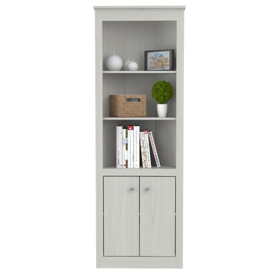 Picture of Inval 70inH 5-Shelf Corner Bookcase With 2-Doors, Washed Oak