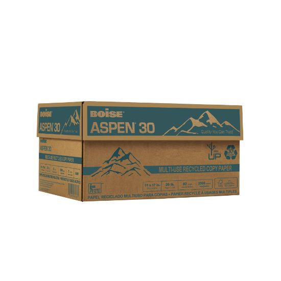 Picture of Boise ASPEN 30 Multi-Use Printer & Copy Paper, White, Ledger (11in x 17in), 500 Sheets Per Ream, 20 Lb, 92 Brightness, 30% Recycled, FSC Certified