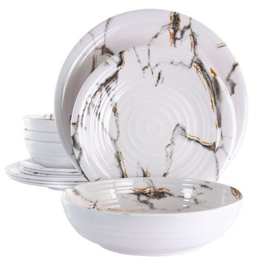 Picture of Elama Fine Sculpture 12-Piece Dinnerware Set, White