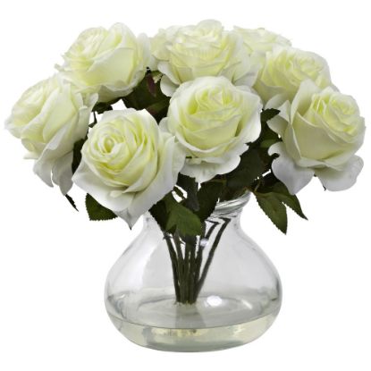 Picture of Nearly Natural Rose 11inH Plastic Floral Arrangement With Vase, 11inH x 11inW x 11inD, White