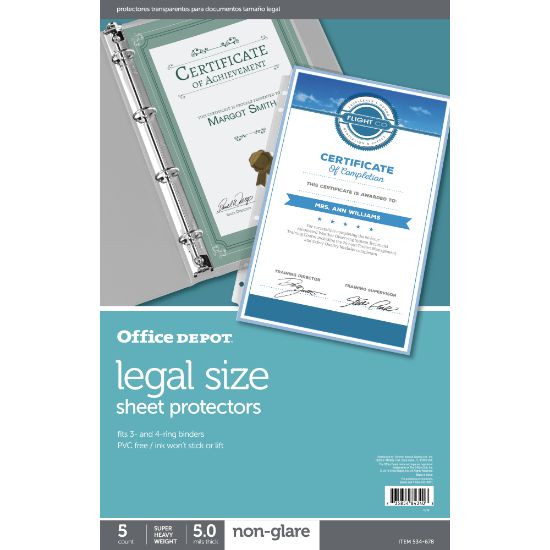 Picture of Office Depot Brand Legal Size Sheet Protectors, 8-1/2in x 14in, Non-Glare, Box Of 5