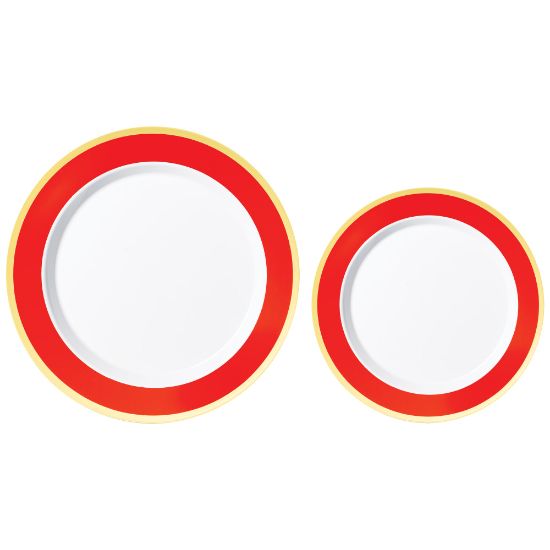 Picture of Amscan Round Hot-Stamped Plastic Bordered Plates, Apple Red, Pack Of 20 Plates