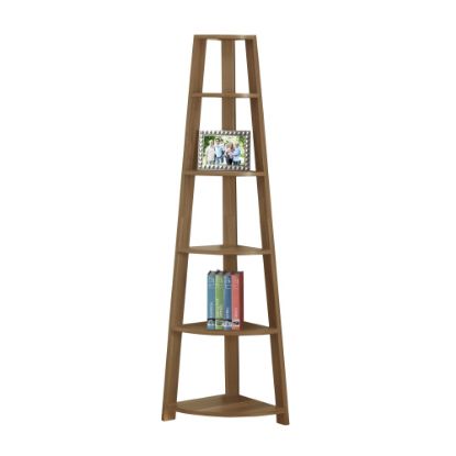 Picture of Monarch Specialties 72inH 5-Shelf Etagere Corner Bookcase, Walnut