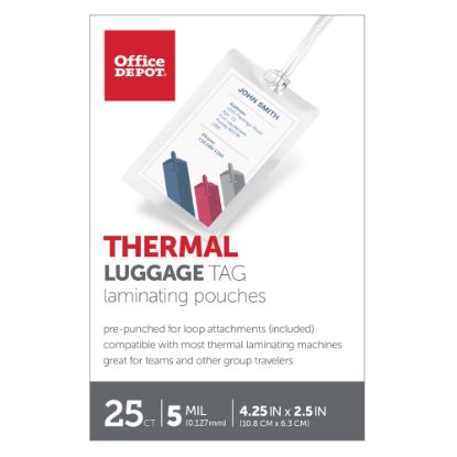 Picture of Office Depot Brand Laminating Pouches, Luggage Tag With Loop, 5 Mil, 2 1/2in x 4 1/4in, Pack Of 25