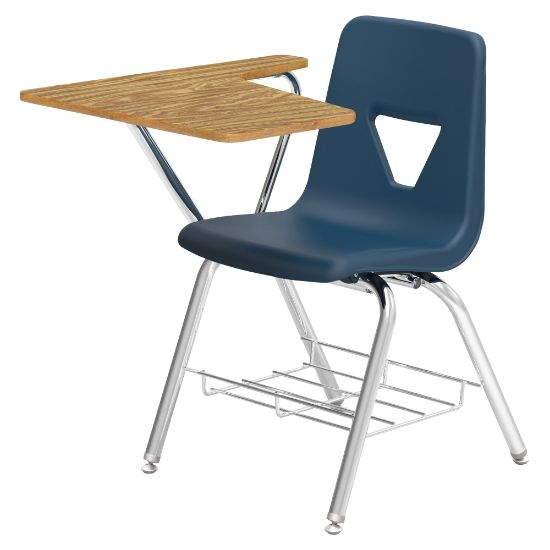 Picture of Lorell Classroom Student Combo Desk, Tablet-Arm, Navy/Medium Oak