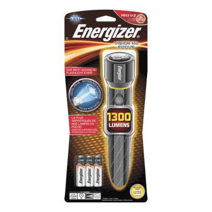 Picture of Energizer Vision HD Flashlight with Digital Focus - LED - 1300 lm Lumen - 6 x AA - Battery - Metal - Water Resistant - Chrome - 1 / Pack