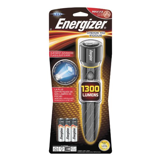 Picture of Energizer Vision HD Flashlight with Digital Focus - LED - 1300 lm Lumen - 6 x AA - Battery - Metal - Water Resistant - Chrome - 1 / Pack