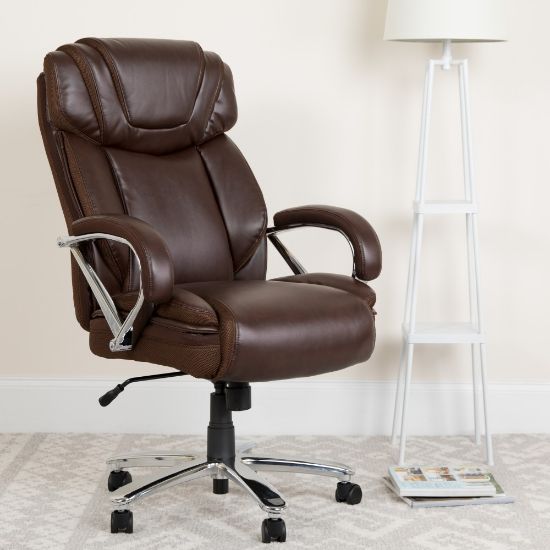 Picture of Flash Furniture Hercules LeatherSoft Faux Leather High-Back Big & Tall Ergonomic Office Chair, Brown/Gray