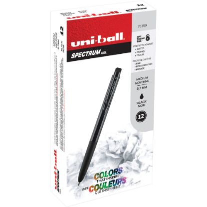 Picture of uni Spectrum Gel Pens, Pack Of 12, Medium Point, 0.7 mm, Black Barrel, Black Ink