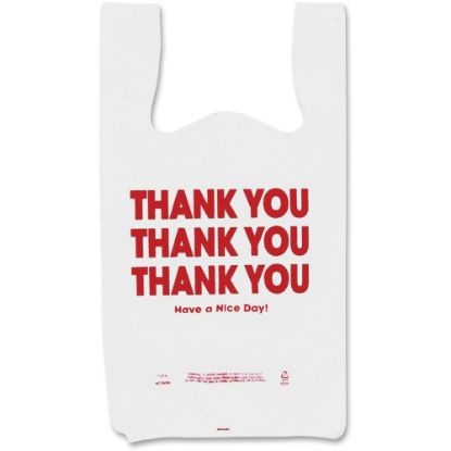 Picture of COSCO Thank You Plastic Bags - 11in Width x 22in Length - 0.55 mil (14 Micron) Thickness - High Density - White - Plastic - 250/Box