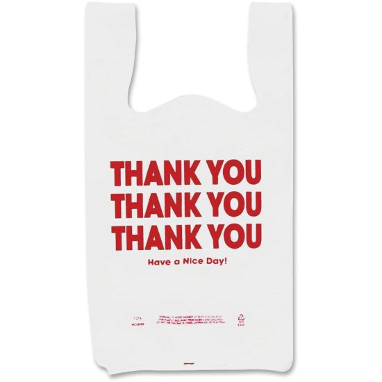 Picture of COSCO Thank You Plastic Bags - 11in Width x 22in Length - 0.55 mil (14 Micron) Thickness - High Density - White - Plastic - 250/Box