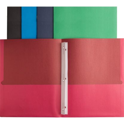 Picture of Business Source Letter Recycled Pocket Folder - 8 1/2in x 11in - 100 Sheet Capacity - 3 x Prong Fastener(s) - 2 Inside Front & Back Pocket(s) - Leatherette - Assorted - 35% Recycled - 25 / Box