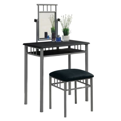 Picture of Monarch Specialties Nora Vanity Set, 50-1/2inH x 29inW x 16inD, Black/Silver