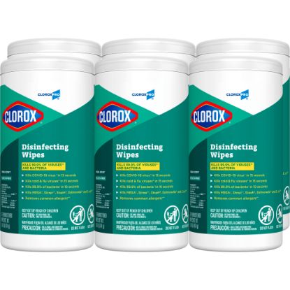 Picture of Clorox Disinfecting Wipes, 7in x 8in, Fresh Scent, 75 Wipes Per Tub, Box Of 6 Tubs