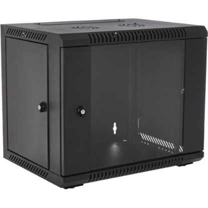 Picture of V7 9U Rack Wall Mount Glass Door Enclosure - For LAN Switch, Patch Panel - 9U Rack Height x 19in Rack Width x 15.35in Rack Depth - Wall Mountable - Black - Cold-rolled Steel (CRS), Glass, Steel - 200 lb Maximum Weight Capacity