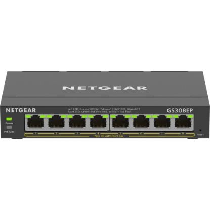 Picture of Netgear 8-Port Gigabit Ethernet PoE+ Smart Managed Plus Switch - 8 Ports - Manageable - 2 Layer Supported - 62 W PoE Budget - Twisted Pair - PoE Ports - Wall Mountable, Desktop, Rack-mountable - 5 Year Limited Warranty