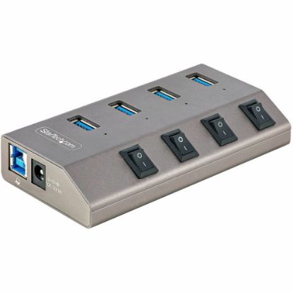 Picture of StarTech.com 4-Port Self-Powered USB-C Hub with Individual On/Off Switch, Desktop/Laptop USB-C to USB-A Hub, USB Type C Hub w/Power Supply