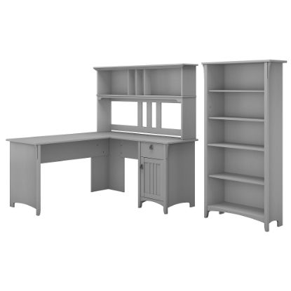 Picture of Bush Furniture Salinas 60inW L Shaped Desk with Hutch and 5 Shelf Bookcase, Cape Cod Gray, Standard Delivery