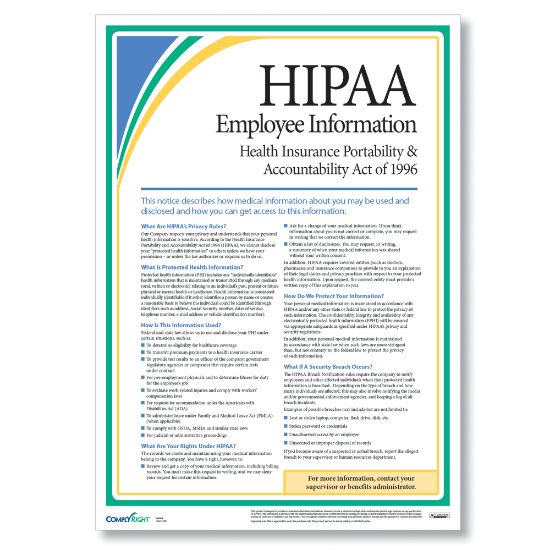 Picture of ComplyRight HIPAA Employee Information Poster, English, 17in x 24in