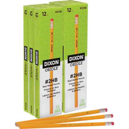 Picture of Dixon Oriole Pencils, No. 2 HB Lead, Medium Hardness, Yellow, 12 Pencils Per Box, Pack Of 6 Boxes