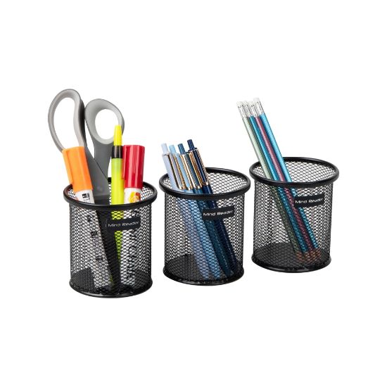 Picture of Mind Reader Pen and Accessories Holder 3-3/4inH x 3-1/2inW x 3-1/2inD, Black, Pack Of 3 Paper Clip Holders