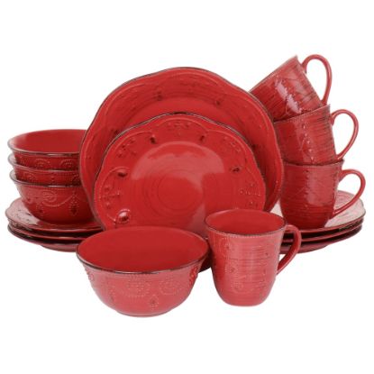 Picture of Elama Rustic Birch 16-Piece Stoneware Dinnerware Set, Red