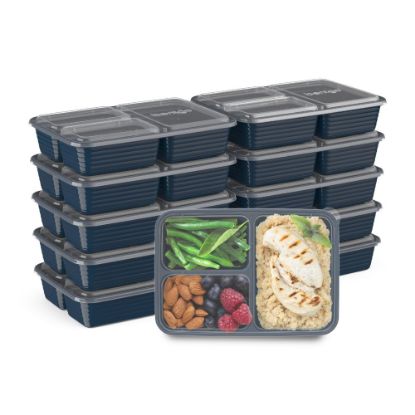 Picture of Bentgo Prep 3-Compartment Containers, 6-1/2inH x 6-3/4inW x 9-1/2inD, Navy, Pack Of 10 Containers