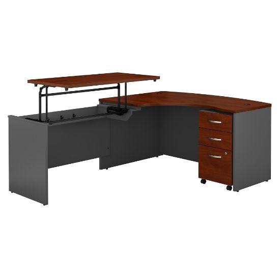 Picture of Bush Business Furniture Components 60inW Left Hand 3 Position Sit to Stand L Shaped Desk with Mobile File Cabinet, Hansen Cherry/Graphite Gray, Standard Delivery