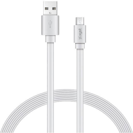 Picture of XYST Charge and Sync USB to Micro USB Flat Cable, 4 Ft. (White) - 4 ft Micro-USB/USB Data Transfer Cable - First End: 1 x Micro USB - Male - Second End: 1 x USB Type A - Male - White