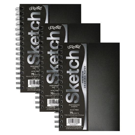 Picture of Pacon UCreate Poly Cover Sketch Books, 6in x 9in, 75 Sheets, Black, Pack Of 3 Books