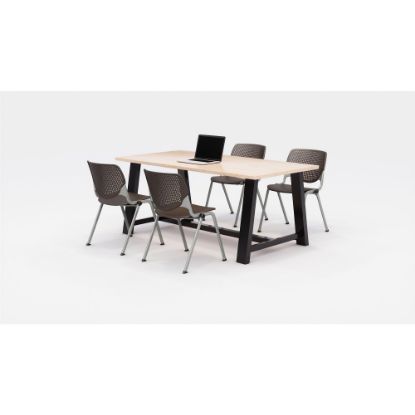 Picture of KFI Studios Midtown Table With 4 Stacking Chairs, Kensington Maple/Brownstone