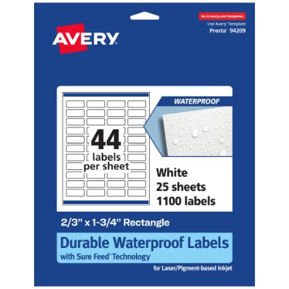 Picture of Avery Waterproof Permanent Labels With Sure Feed, 94209-WMF25, Rectangle, 2/3in x 1-3/4in, White, Pack Of 1,100