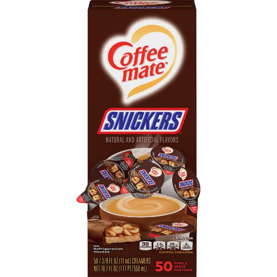 Picture of Coffee-Mate Liquid Coffee Creamer Tub Singles, 0.38 Oz, Snickers Flavor, Pack Of 50 Singles