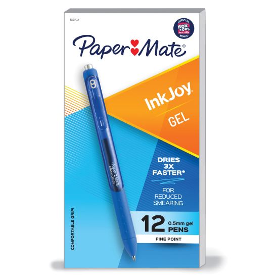 Picture of Paper Mate InkJoy Retractable Gel Pens, Fine Point, 0.5mm, Blue Barrel, Blue Ink, Pack Of 12