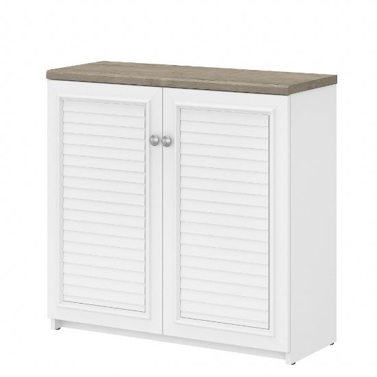 Picture of Bush Furniture Fairview Small Storage Cabinet With Doors And Shelves, Shiplap Gray/Pure White, Standard Delivery