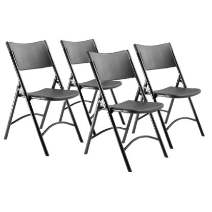 Picture of National Public Seating 600 Series Heavy-Duty Plastic Folding Chairs, Black, Set Of 4 Chairs