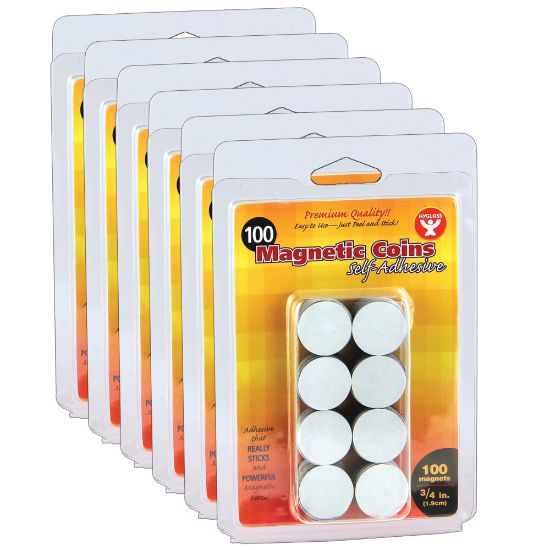 Picture of Hygloss Self-Adhesive Magnetic Coins, 3/4in x 3/4in, Black, 100 Coins Per Pack, Set Of 6 Packs