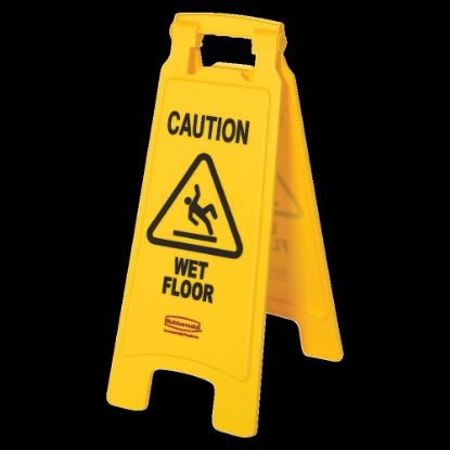 Picture of Rubbermaid Caution Wet Floor Safety Sign, 25in x 11in, Yellow