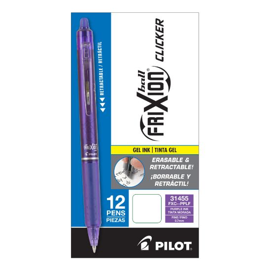 Picture of Pilot FriXion Ball Clicker Erasable Retractable Gel Pens, Pack of 12, Fine Point, 0.7 mm, Purple Barrel, Purple Ink